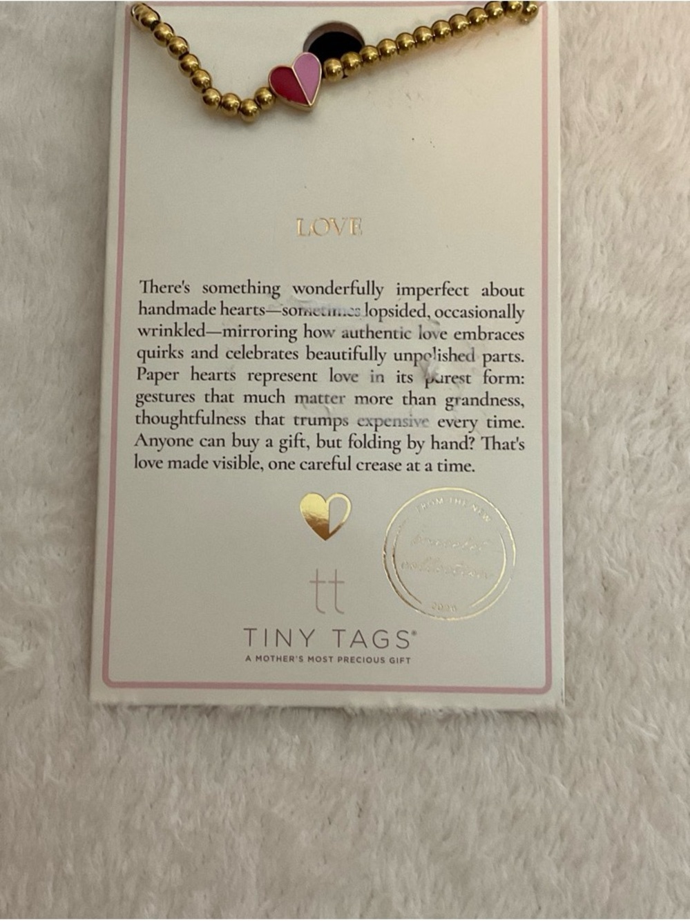 Gold Beaded Bracelet with Pink & Red Heart Charm
